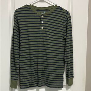 Crewcuts Olive and Blue Striped Henley Sz XL